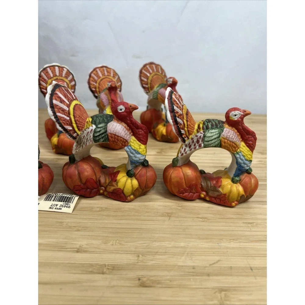 Vintage Thanksgiving Turkey Napkin Rings Set of 6 Fall Harvest Table‎ Decor